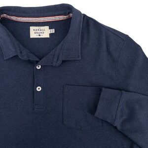 The Normal Brand Mens XXL Blue Long Sleeve Polo Shirt Pocket Casual‎ Knit Gorp